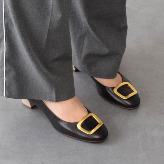 ファビオ ルスコーニ（FABIO RUSCONI）/FABIO RUSCONI◆3．7cmヒール◆ラウンドトウローヒールバックルパンプス