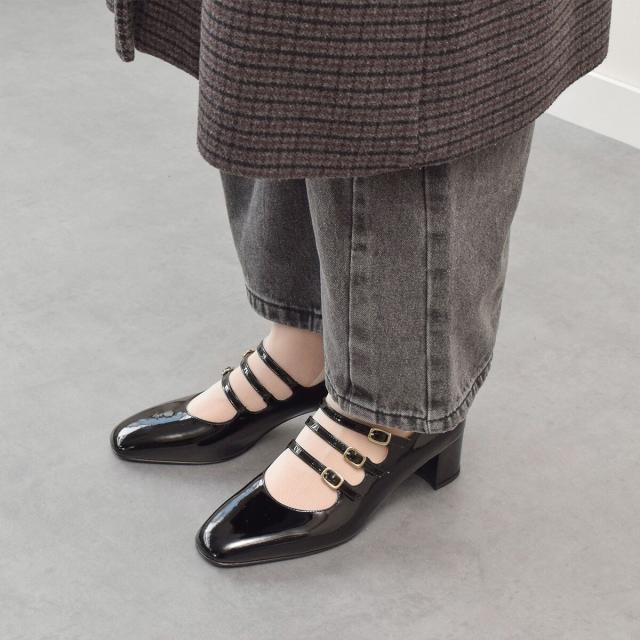 ファビオ ルスコーニ（FABIO RUSCONI）/FABIO RUSCONI◆4．8cmヒール◆スクエアトウトリプルストラップパンプス