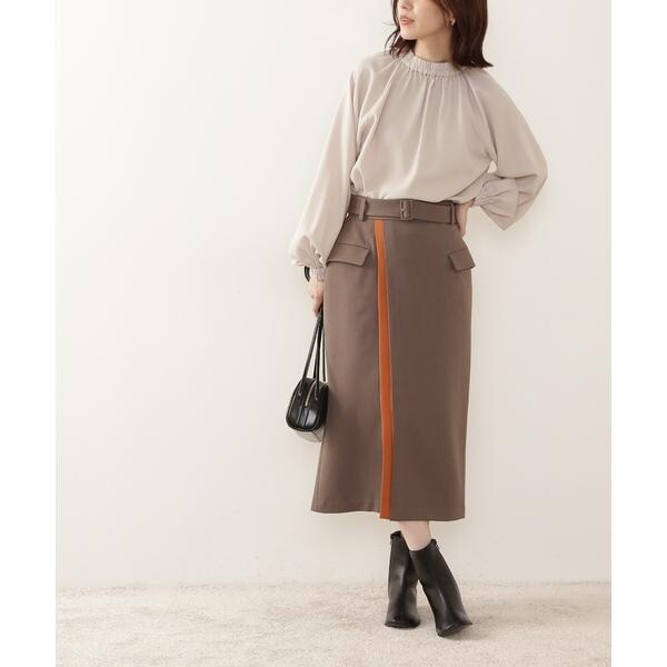 エヌ ナチュラルビューティーベーシック/ベルト付バイカラータイトスカート《S Size Line》