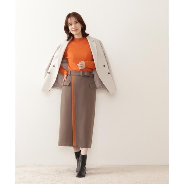 エヌ ナチュラルビューティーベーシック/ベルト付バイカラータイトスカート《S Size Line》
