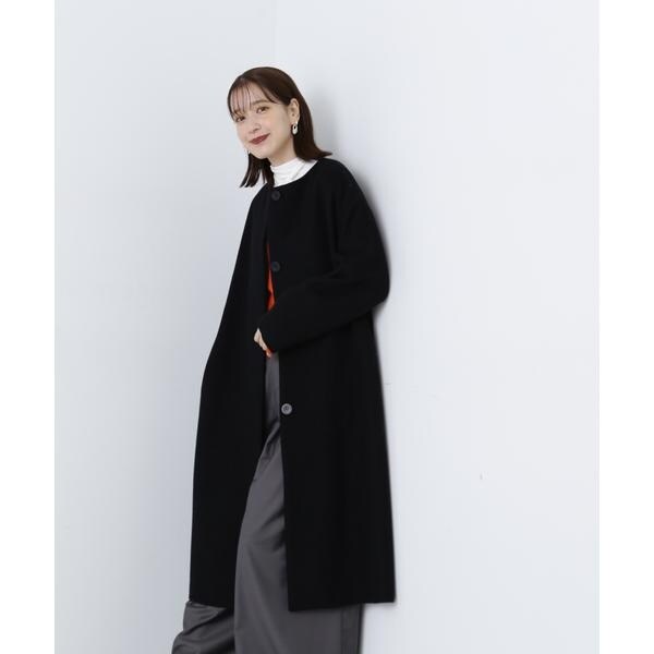 エンフォルド 圧縮ビーバーキルティングAラインコート 36 紺 黒