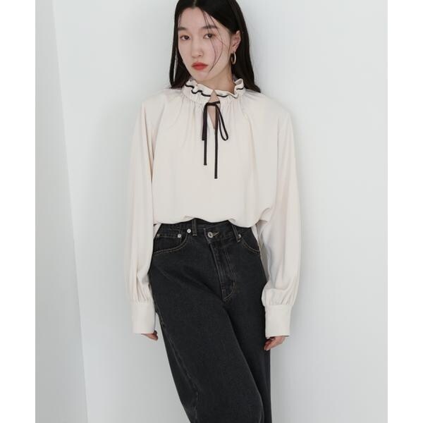 エヌ ナチュラルビューティーベーシック（N．Natural Beauty Basic*）/バイカラーリボンとろみブラウスの通販は