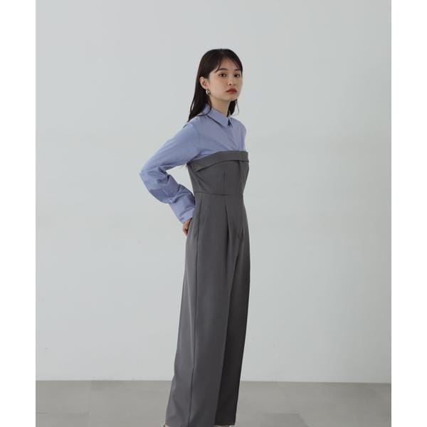エヌ ナチュラルビューティーベーシック（N．Natural Beauty Basic*）/シャツドッキングテイラードジャンプスーツ《S Size Line》