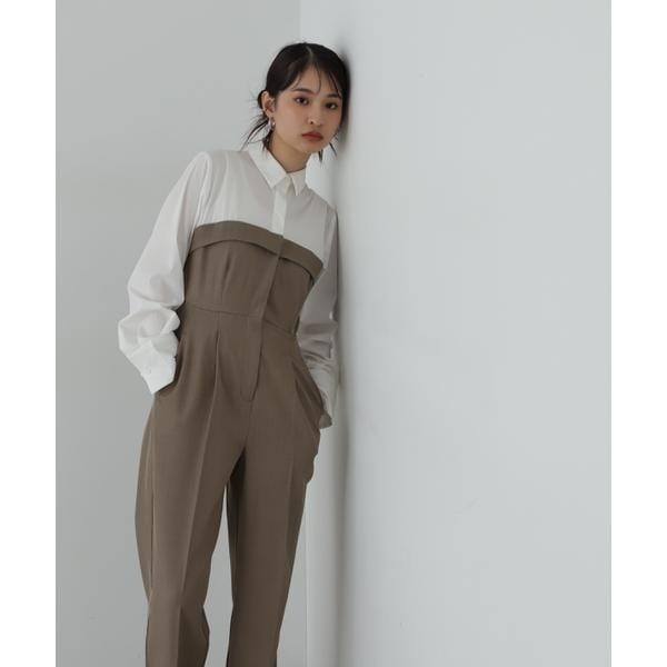 エヌ ナチュラルビューティーベーシック（N．Natural Beauty Basic*）/シャツドッキングテイラードジャンプスーツ《S Size Line》