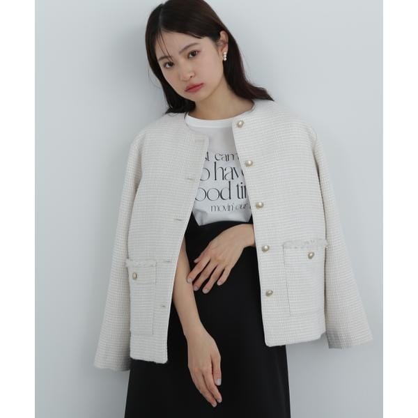 エヌ ナチュラルビューティーベーシック（N．Natural Beauty Basic*）/パイピングノーカラーツイードブルゾン