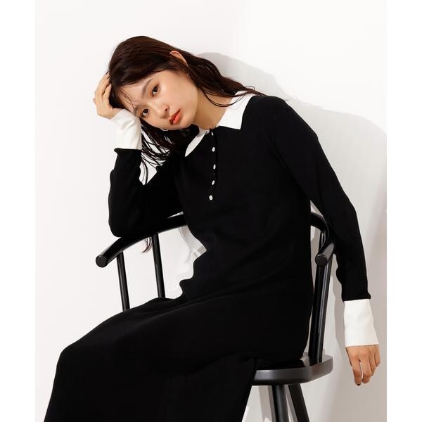 エヌ ナチュラルビューティーベーシック（N．Natural Beauty Basic*）/襟付きニットワンピース