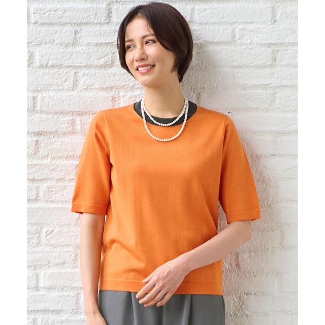 自由区（JIYU−KU）/【アンサンブル対応・洗える】ウールシルク5分袖 ニット 自由区（JIYU−KU）/【アンサンブル対応・洗える】ウールシルク5分袖