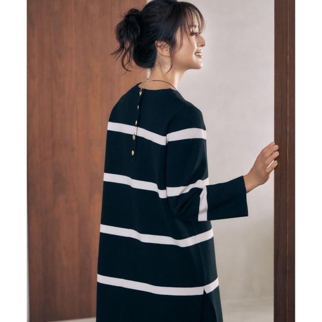 自由区（JIYU−KU）/【セットアップ対応・洗える】ウールミラノボーダーチュニック丈 ニット