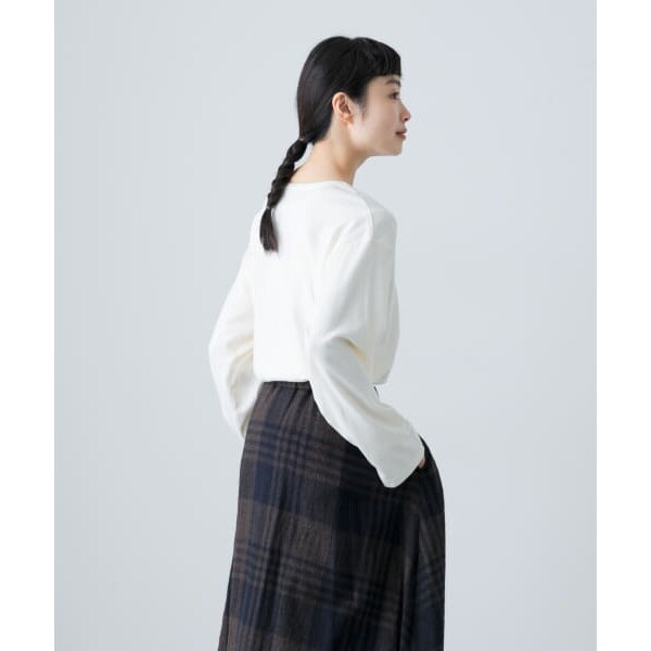 ■かぐれ 　リネンプルオーバーワンピース　Fボートネックネイビー無地ロングスリーブ麻長袖レディース0719【13G91】 リネン プルオーバー（シャツ・ブラウス｜トップス