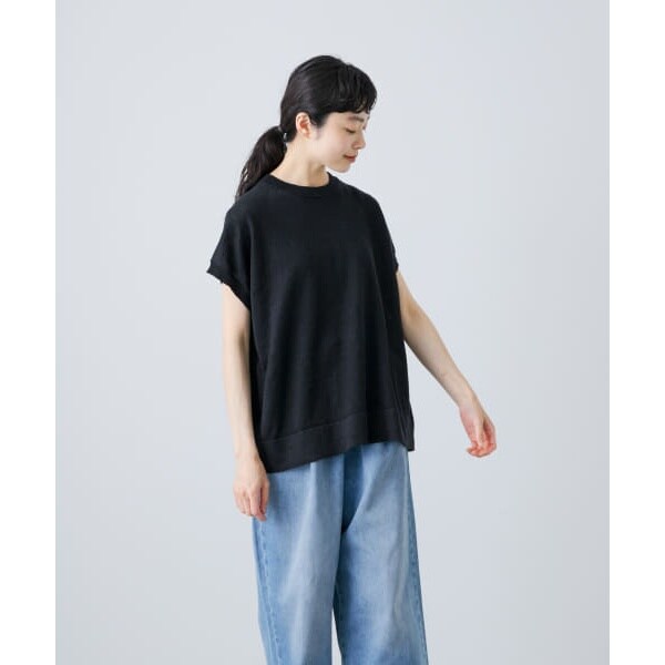 新品タグ付き　かぐれ　リネンフレンチスリーブニット　NATURAL 新品タグ付き かぐれ リネンフレンチスリーブニット NATURAL