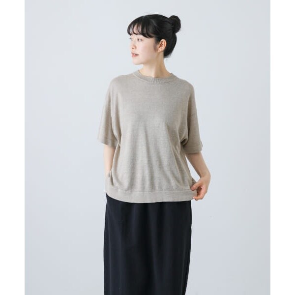 新品 かぐれ リネン半袖クルーネックニット NATURAL リネン半袖クルーネックニット（ニット/セーター）｜かぐれ