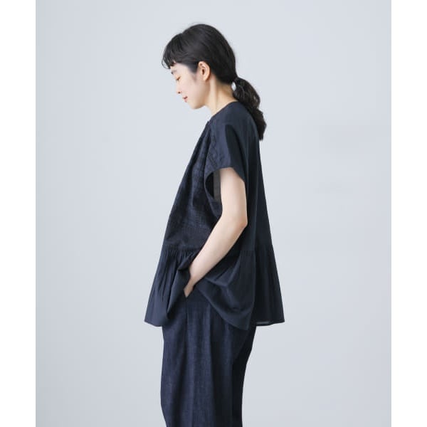 かぐれ　フロント刺繍フレンチブラウス　NAVY フロント刺繍フレンチブラウス（シャツ/ブラウス）｜かぐれ