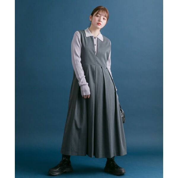 KBF（KBF）/『2サイズ展開』キーネックBIGプリーツジャンパースカートの通販は 4,918円