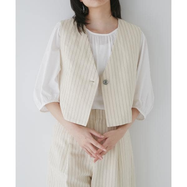 ヒューマンウーマン（HUMAN WOMAN）/◆綿麻ストライプジレ