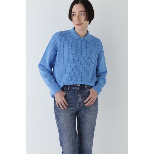 ヒューマンウーマン（human woman）/◆【ウォッシャブル】バルキーコットン混リンクス柄ポロプルオーバー