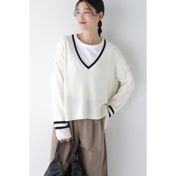 ヒューマンウーマン（human woman）/◆【ウォッシャブル】2WAYライン入Ｖネックプルオーバー