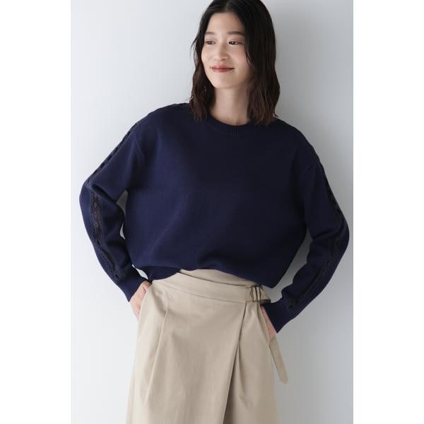 ヒューマンウーマン（human woman）/◆【ウォッシャブル】レースドッキングニットプルオーバー