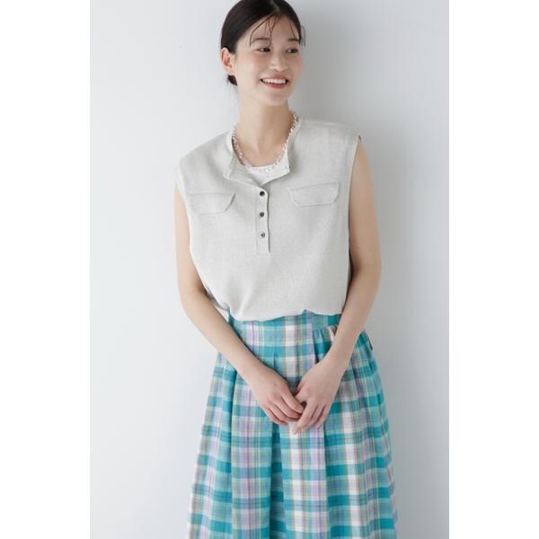 ヒューマンウーマン（human woman）/◆【ウォッシャブル】ペーパーヤーンヘンリネックベスト