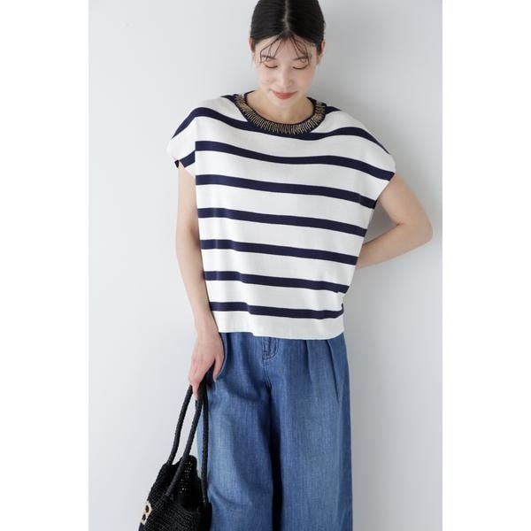 ヒューマンウーマン（human woman）/◆【ウォッシャブル】ビジューボーダーニット