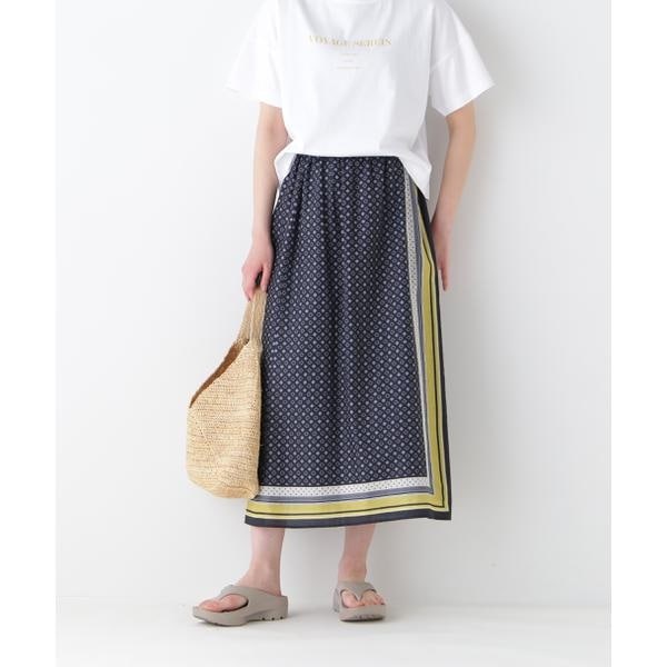 ヒューマンウーマン（human woman）/◆コットンセルロースパネル幾何プリントラップライクスカート