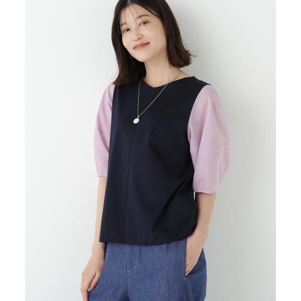 ヒューマンウーマン（human woman）/◆シアーストライプドッキングＶネックカットソープルオーバー