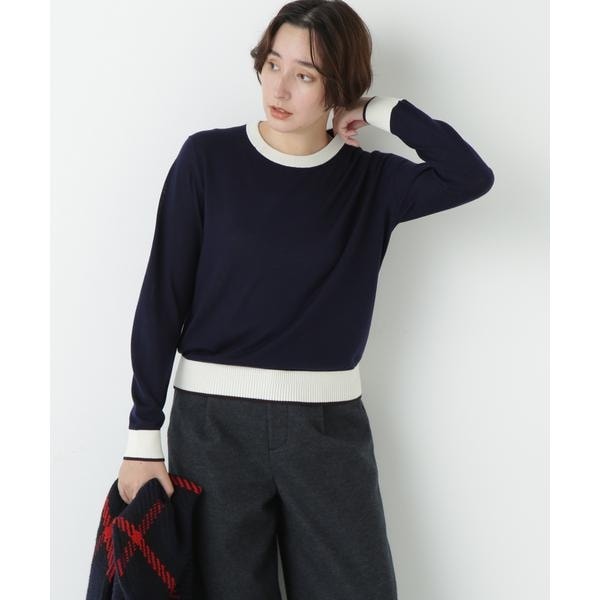 ヒューマンウーマン（human woman）/梳毛ライン入りニットプルオーバー