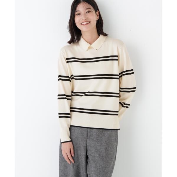 ヒューマンウーマン（human woman）/◆ハイゲージプレーティング天竺衿付きニット