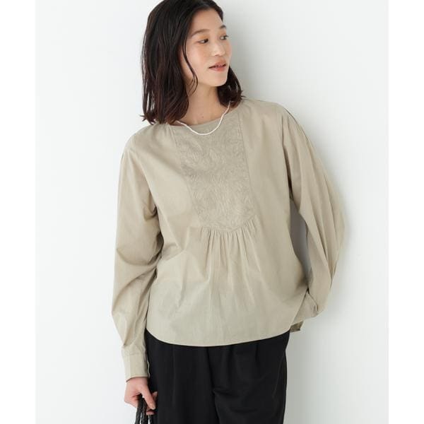 ヒューマンウーマン（human woman）/◆インドキルトヨークノーカラーブラウス