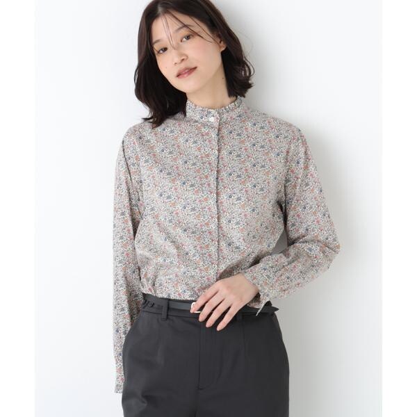 ヒューマンウーマン（human woman）/《洗える》リバティ小花柄プリント スタンドフリルブラウス 15,400円