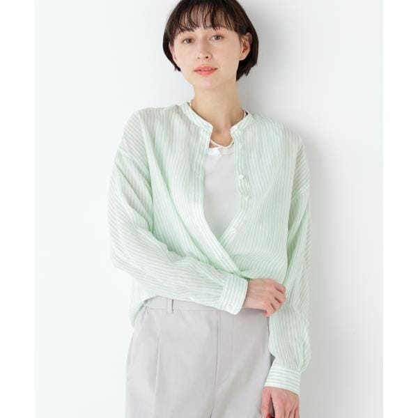 ヒューマンウーマン（human woman）/《名品 ／ 洗える》ラミーボザムシャツストライプブラウス