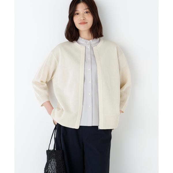 ヒューマンウーマン（human woman）/《名品 ／ 洗える ／ 4カラー展開》ハイゲージギマ　ジップアップクルー