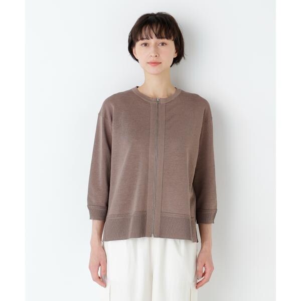 ヒューマンウーマン（human woman）/《名品 ／ 洗える ／ 4カラー展開》ハイゲージギマ　ジップアップクルー_17