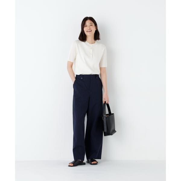 ヒューマンウーマン（human woman）/《洗える》麻混バイカラーヘンリーネックプルオーバー_4