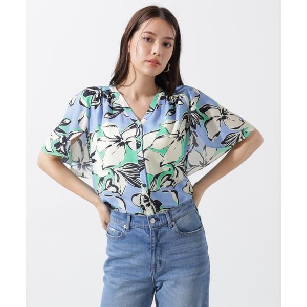 ピンキー＆ダイアン（PINKY&DIANNE）/フラワーラインプリントＶネックケープブラウス