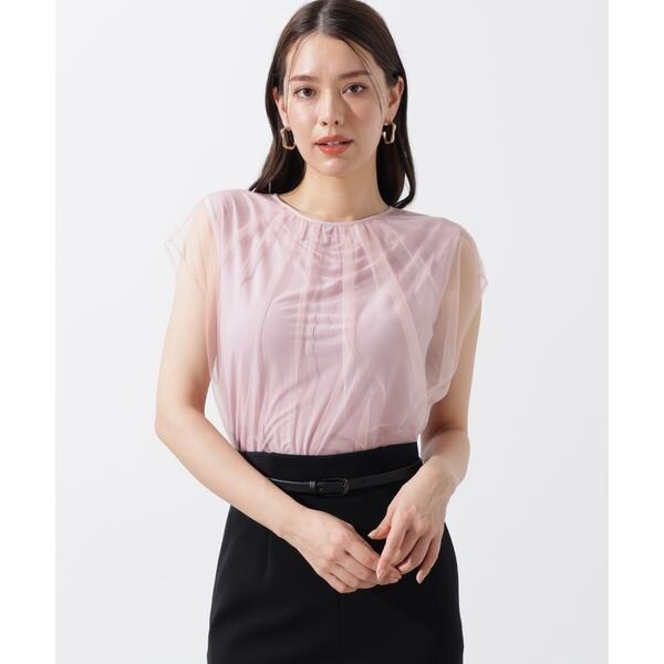 半袖 星柄 スター 柄 シアー シースルー きれいめワンピース