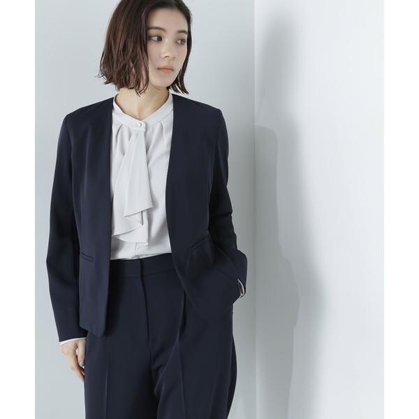 【美品】　ナチュラルビューティベーシック　パンツスーツ　ノーカラー　洗える　S 洗える ✨美品 ナチュラルビューティベーシック パンツスーツ