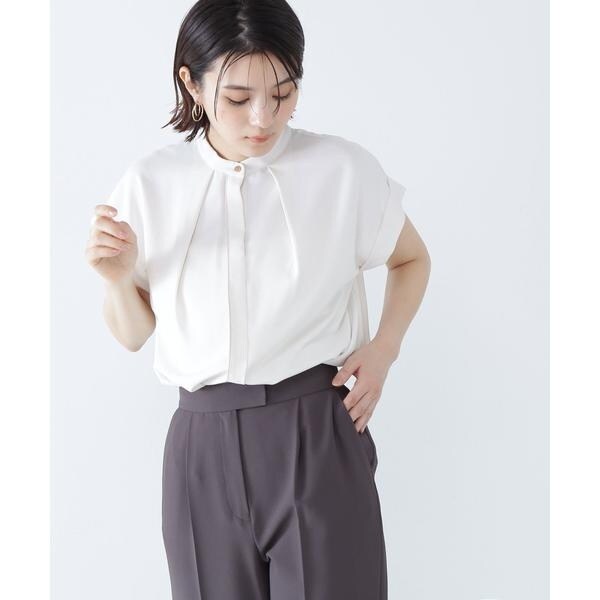 ナチュラルビューティーベーシック（NATURAL BEAUTY BASIC）/折り返しスリーブバイカラーブラウスの通販は