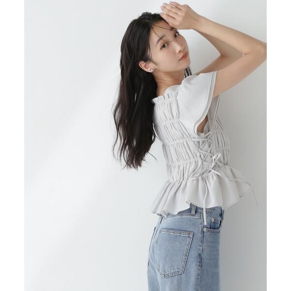 【新品】NATURAL BEAUTY BASICレースアップシャーリングブラウス NATURAL BEAUTY BASIC｜シャーリングブラウス&スカート