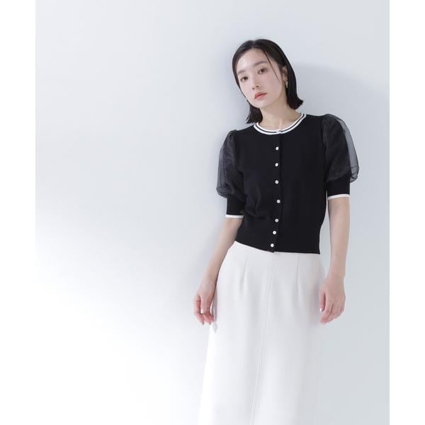ナチュラルビューティーベーシック（NATURAL BEAUTY BASIC）/バイカラーオーガンスリーブカーディガン_1