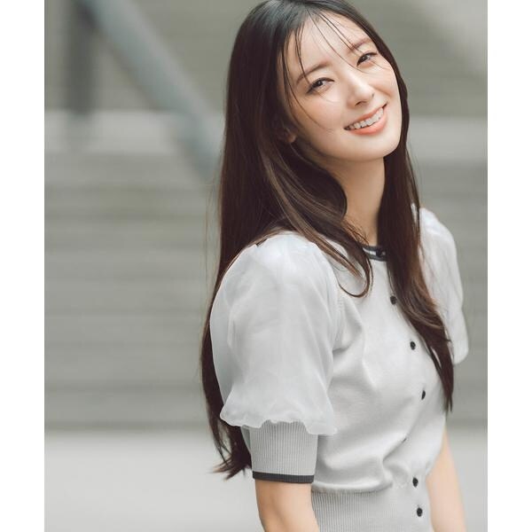 ナチュラルビューティーベーシック（NATURAL BEAUTY BASIC）/バイカラーオーガンスリーブカーディガン