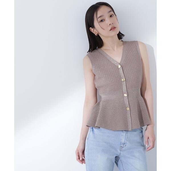トゥモローランドコレクション 24AW 5ブラウニーオーバーペーン ダブルベスト チェック ウール 36 茶 /MI ■OS レディース トゥモローランドコレクション 24AW 5ブラウニーオーバーペーン