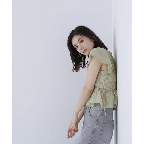 ナチュラルビューティーベーシック（NATURAL BEAUTY BASIC）/レースアップシャーリングブラウス