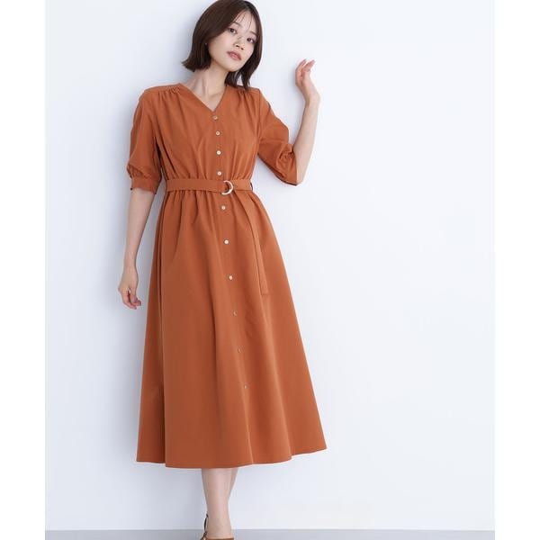 ナチュラルビューティーベーシック（NATURAL BEAUTY BASIC）/ゴールドボタンベルテッドワンピース