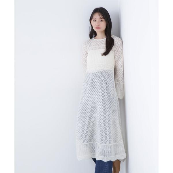 ナチュラルビューティーベーシック（NATURAL BEAUTY BASIC）/レーシー編みニットワンピース