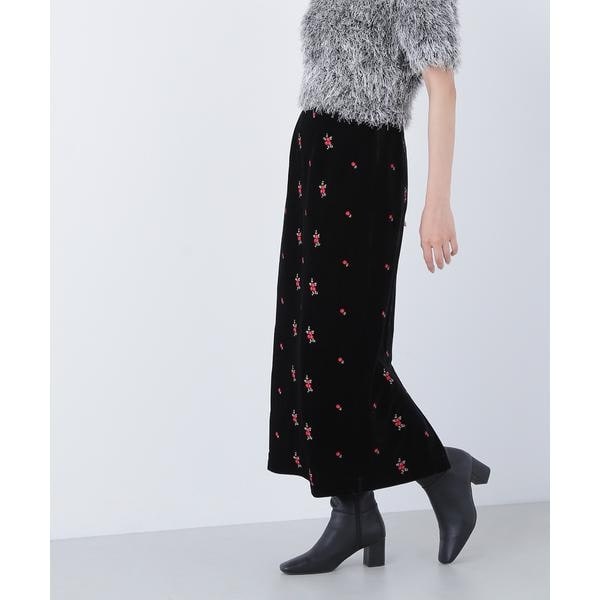 ナチュラルビューティーベーシック（NATURAL BEAUTY BASIC）/フラワー刺繍ベロアスカート