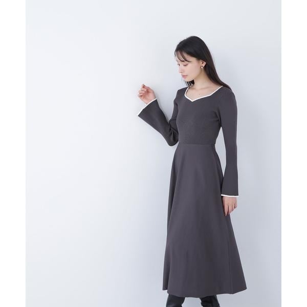 ナチュラルビューティーベーシック（NATURAL BEAUTY BASIC）/バイカラーハートネックニットワンピース