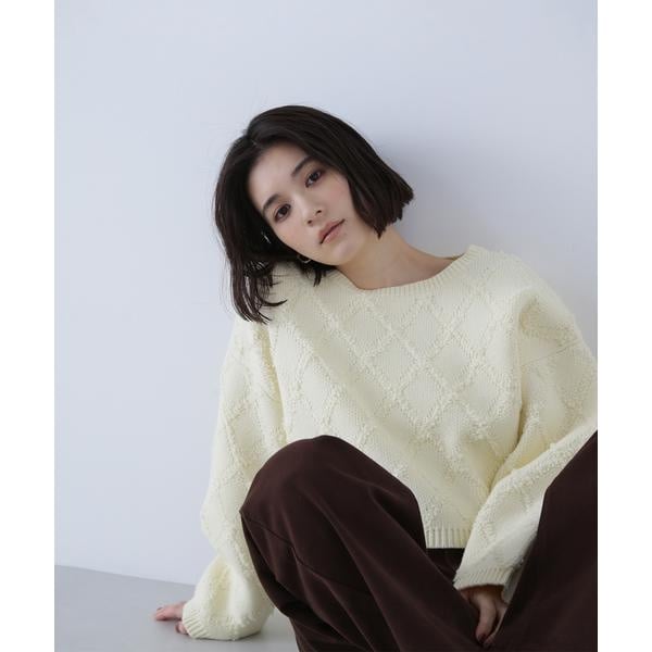 ナチュラルビューティーベーシック（NATURAL BEAUTY BASIC）/ダイヤ柄クロップドニット