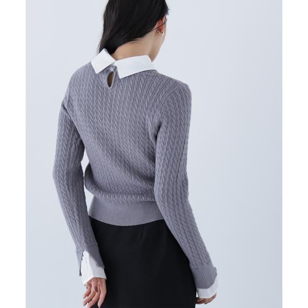 ナチュラルビューティーベーシック（NATURAL BEAUTY BASIC）/シャツカラードッキングケーブルニット