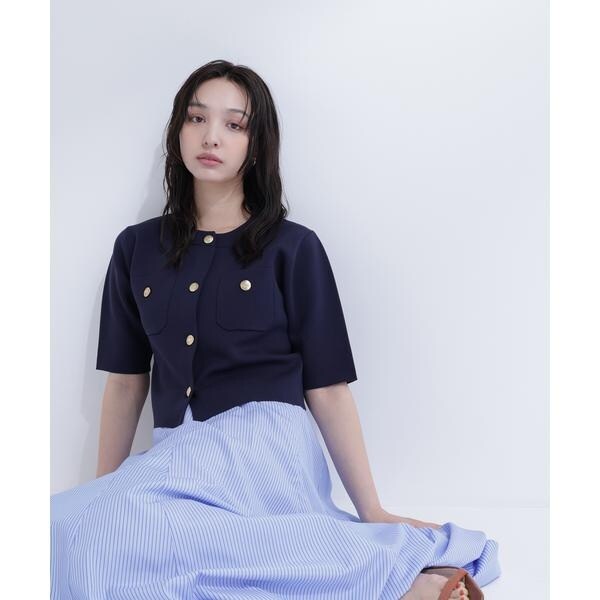 ナチュラルビューティーベーシック（NATURAL BEAUTY BASIC）/エンブレムボタンニットジャケット半袖