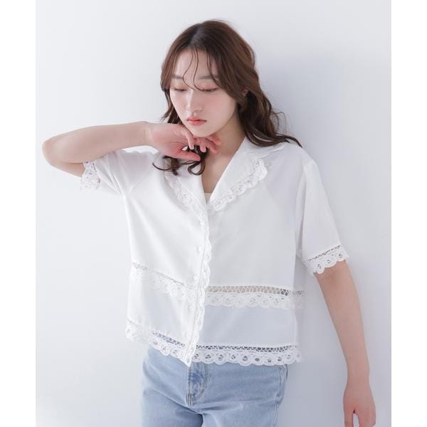 ナチュラルビューティーベーシック（NATURAL BEAUTY BASIC）/レーストリンミングシャツ